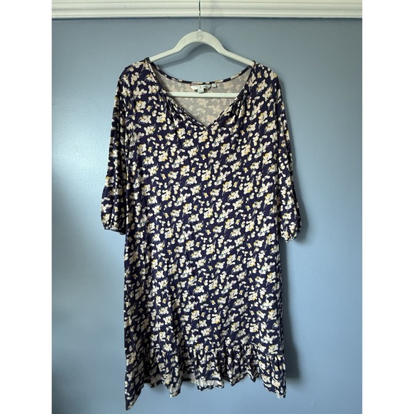 Boden Dresses & Skirts - Boden Deep Purple Floral Dress Midi Ruffle Button Closure Size 10L  100% Viscose